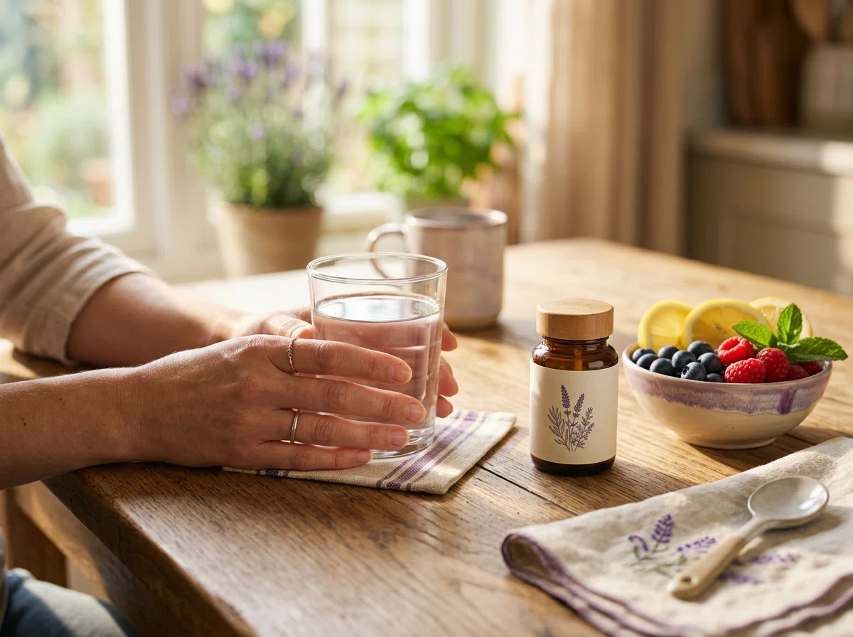 Ochtendmutine supplement water fruit keuken warm licht